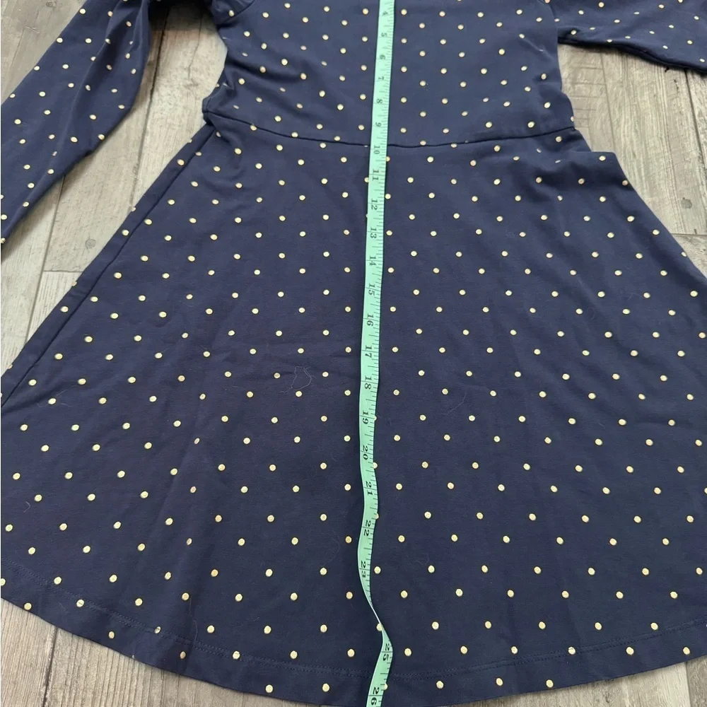 Hanna Andersson 130 8 Navy Blue Gold Polka Dot Glimmer Dress Cotton Stretch Knit